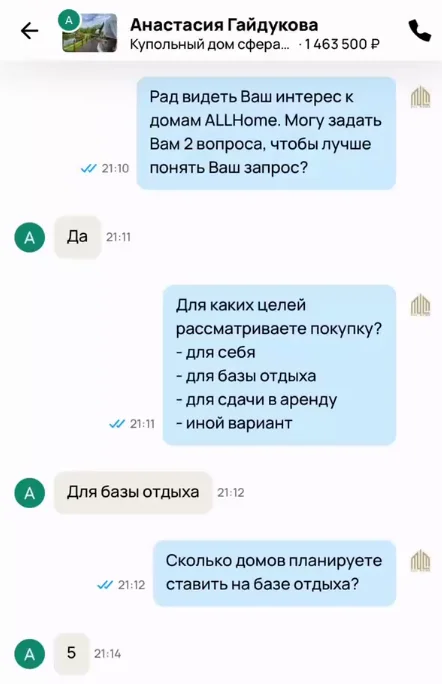 Пример работы ИИ-продавца