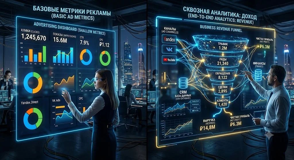 Рекламная аналитика vs сквозная аналитика: что выбрать и чем они реально отличаются