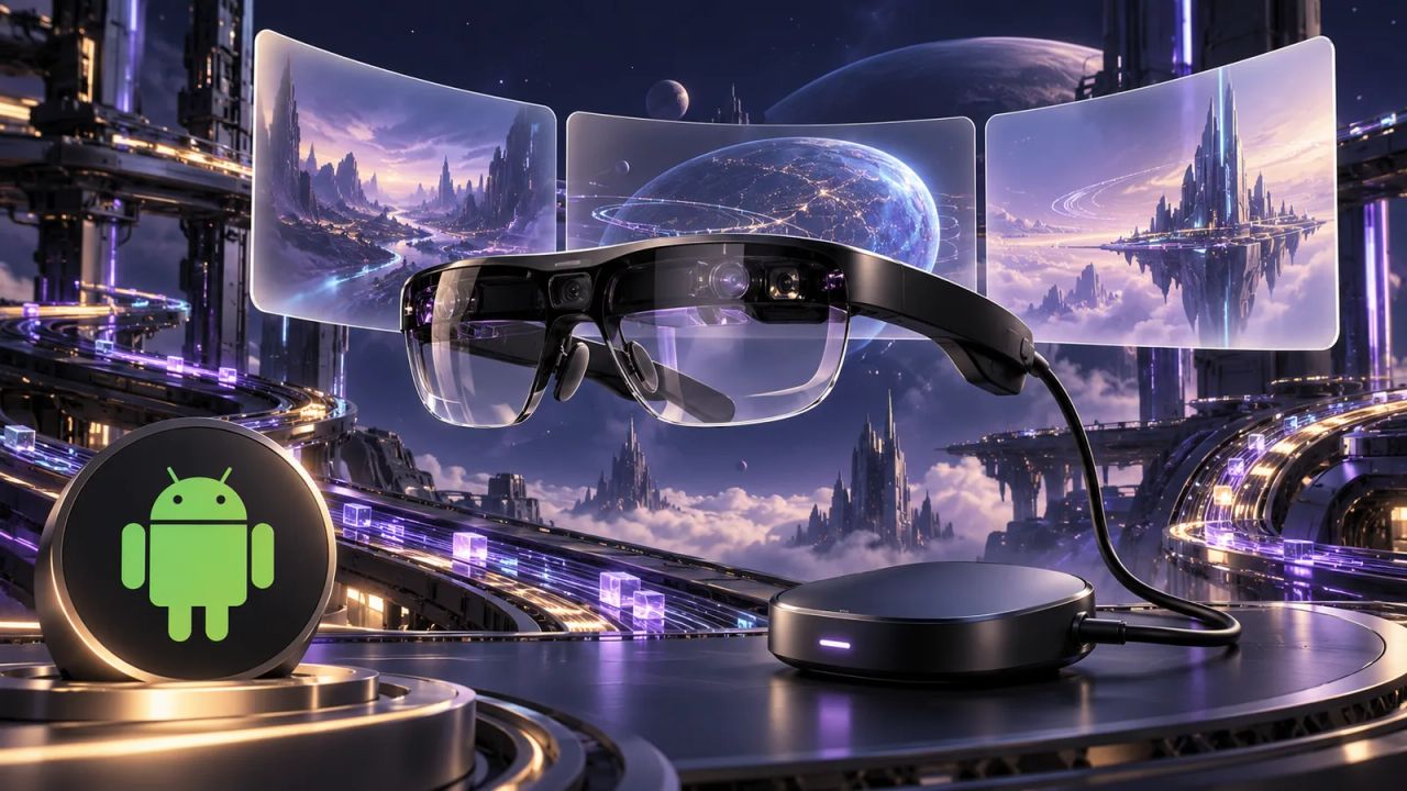 XREAL AURA: очки Android XR с рабочими окнами и внешним блоком